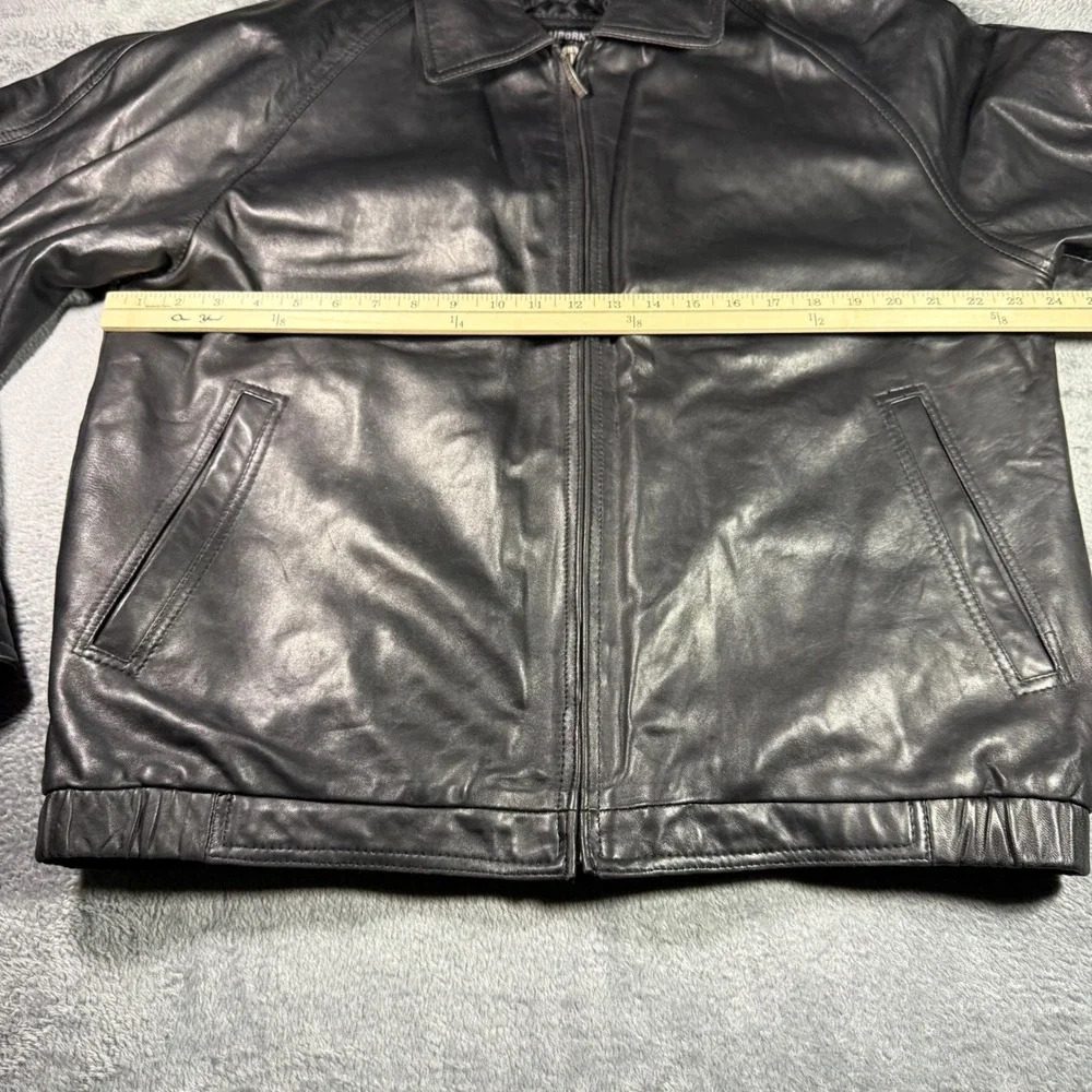 Claiborne Mens Black Genuine Leather‎ Bomber Jacket Quilted Lining Large L
